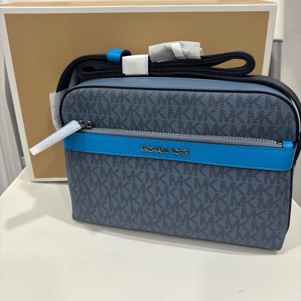 Michael Kors Cooper Small Denim Multi Signature PVC Utility Crossbody Bag